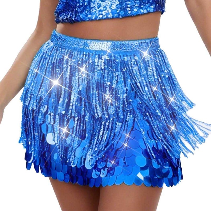 Unicra Gold Sequin Skirt Sparkly Fringe Skirt Glitter Belly Dance Hip Scarf for Women - Image 1